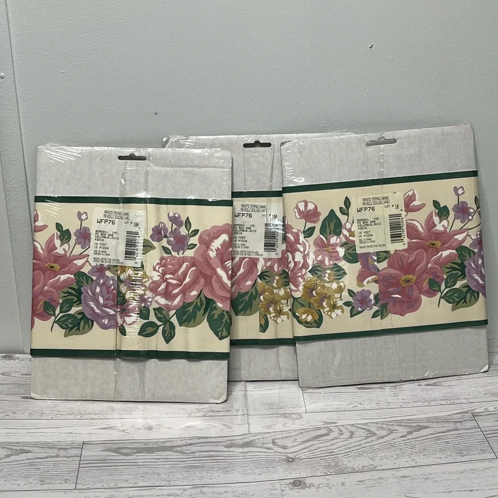 Martha‎ Stewart Floral Wallpaper Border 3 Rolls Ardley Pink Purple Gold 15yd NEW